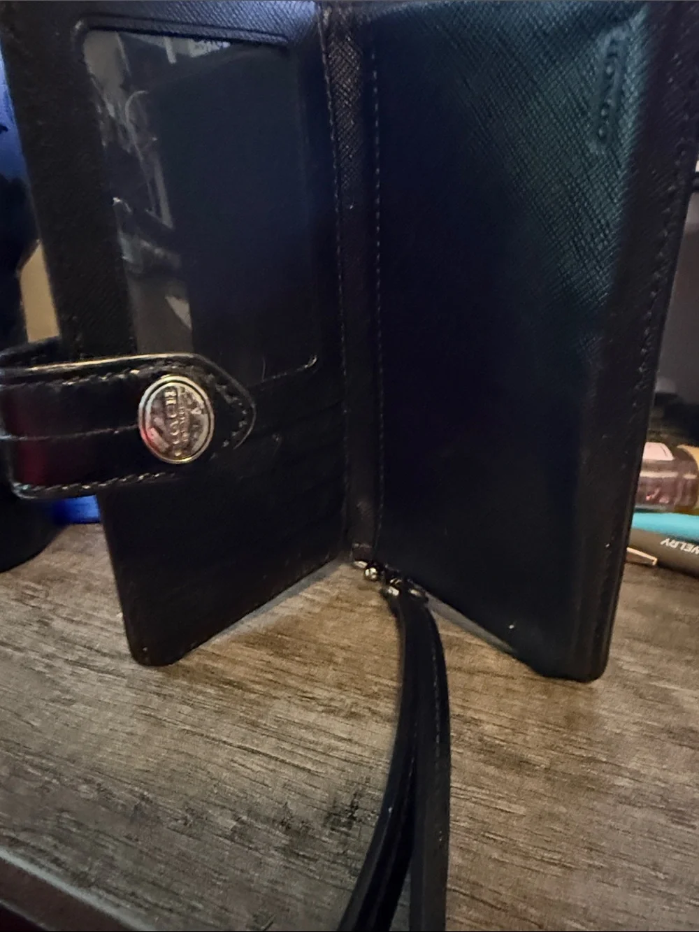 Coach Black Signature Canvas Wallet Phone Case with Logo Snap